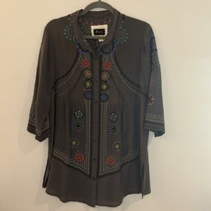 Johnny Was/ Biya Silk Embroidered Button Down Blouse in size small